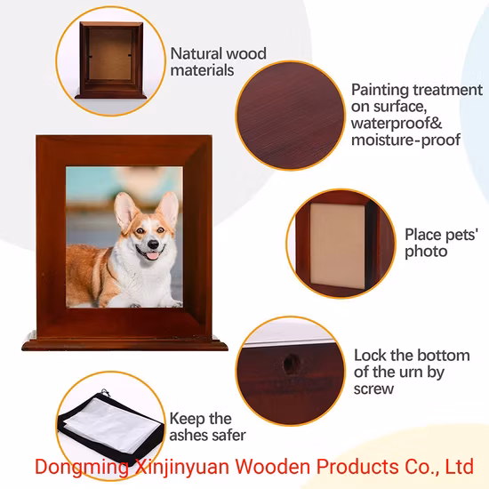 Elaborazione di foto personalizzate Urna in legno Urna per animali Forniture funebri in legno Forniture per animali domestici Cofanetto